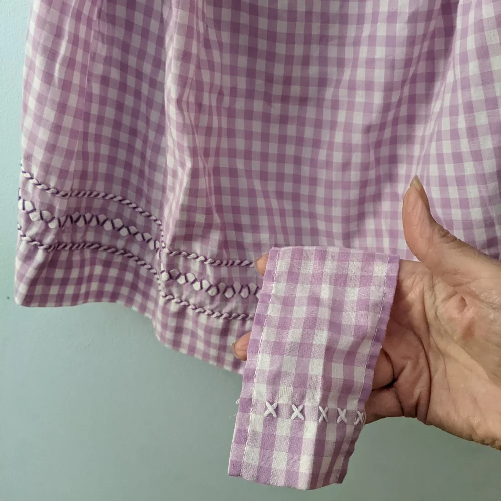 Vtg Purple Gingham Apron with Embroidery and Rick Rack 17